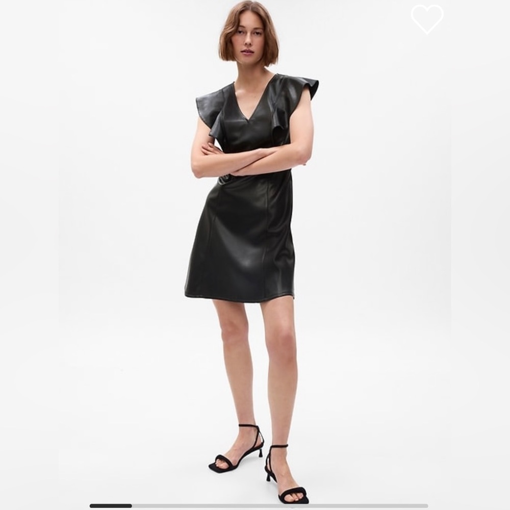 Gap Black Vegan Leather Flutter Mini Dress. Size 4